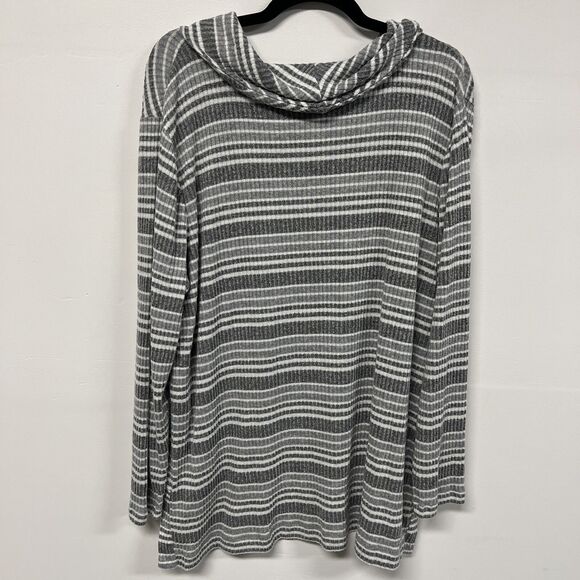 Chico’s Zenergy Cowl Neck Sweater Women’s 3 XL 16/18 Gray White Striped Ribbed - Picture 3 of 15